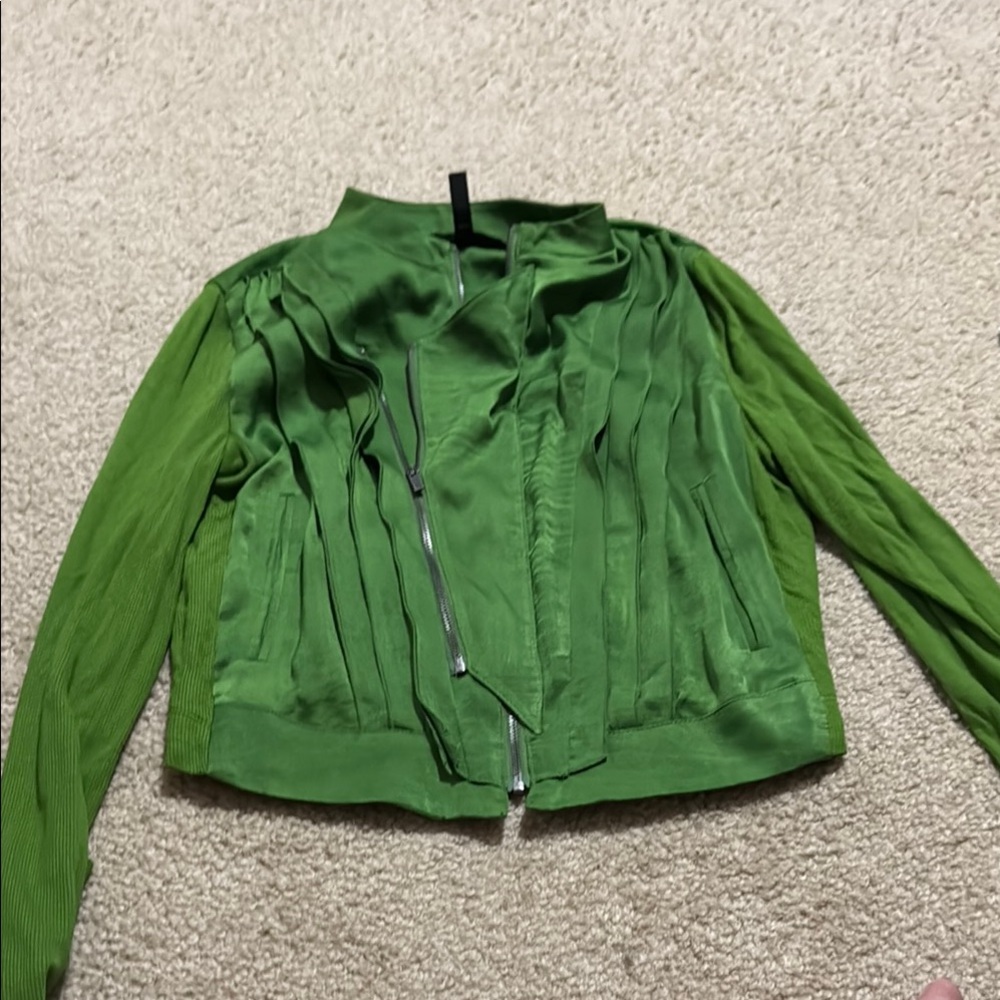 BCBGMaxAzria Green Leather Jacket Utility Style